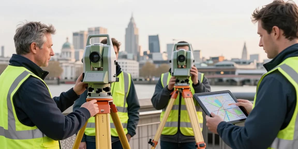 land surveyors London team conducting a topographical survey in an urban setting