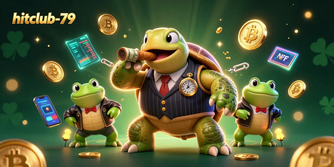 Engage with hitclub-79 in a vibrant casino scene featuring characters and crypto elements.