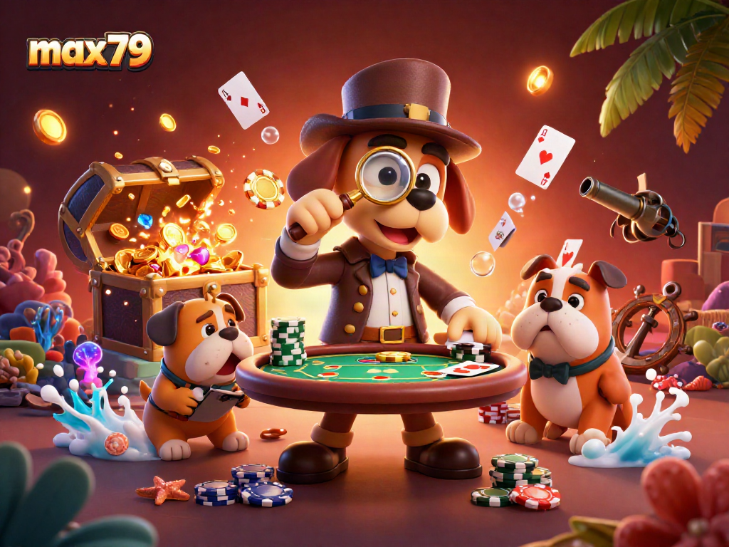 Engage with max79's thrilling poker scene featuring detectives discovering hidden treasures.