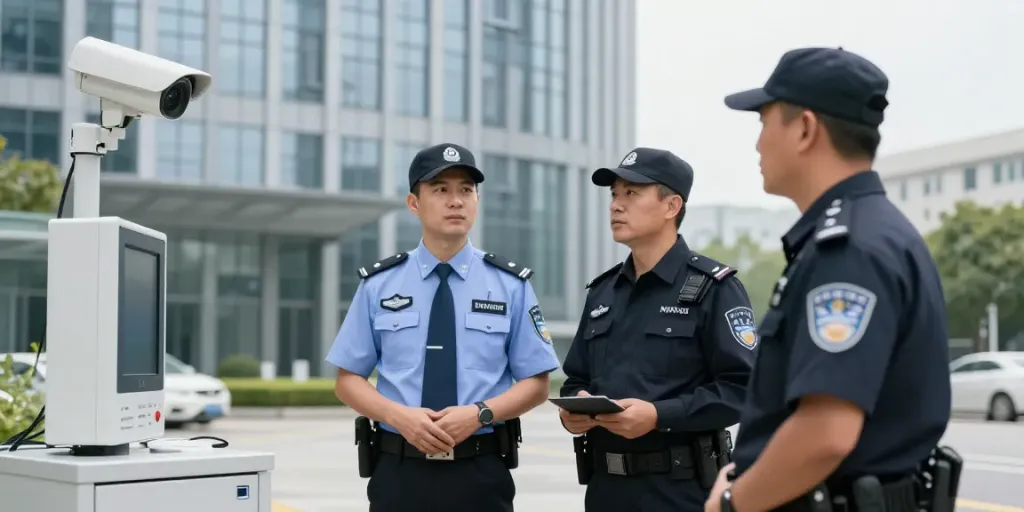 Security Services with professional personnel conducting a site inspection in a corporate setting.