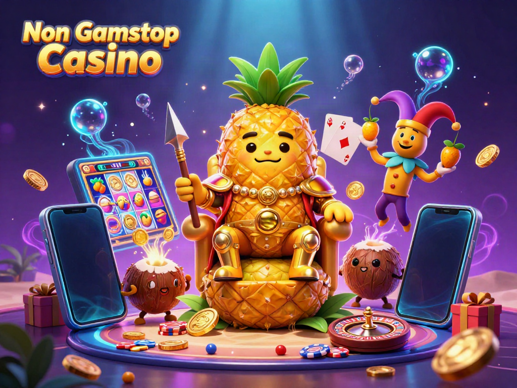 The Non Gamstop Casino scene showcases vibrant characters and dynamic casino elements, creating an engaging visualization.