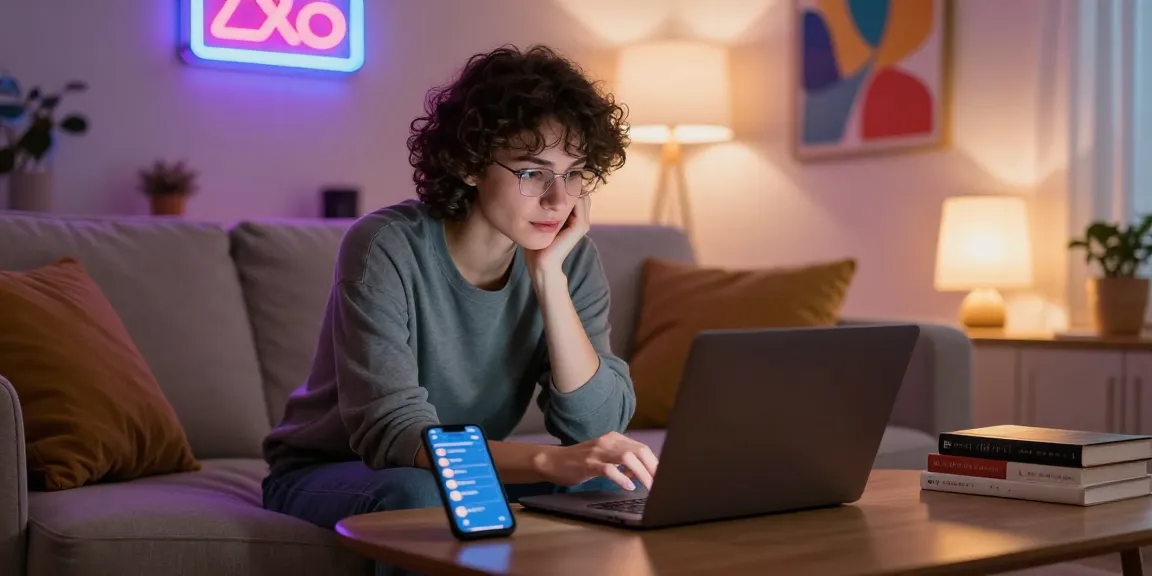 Engaging in ai sex chat on a laptop in a cozy home environment.