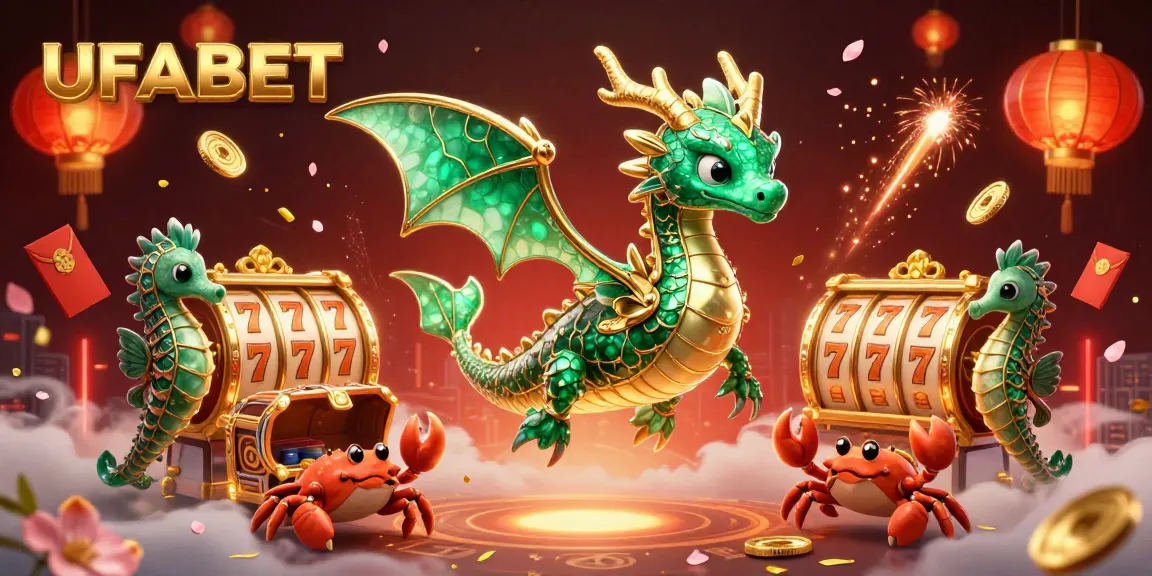 Spin the reels with UFABET's exciting 3D casino world, featuring vibrant dragons and lucky symbols.