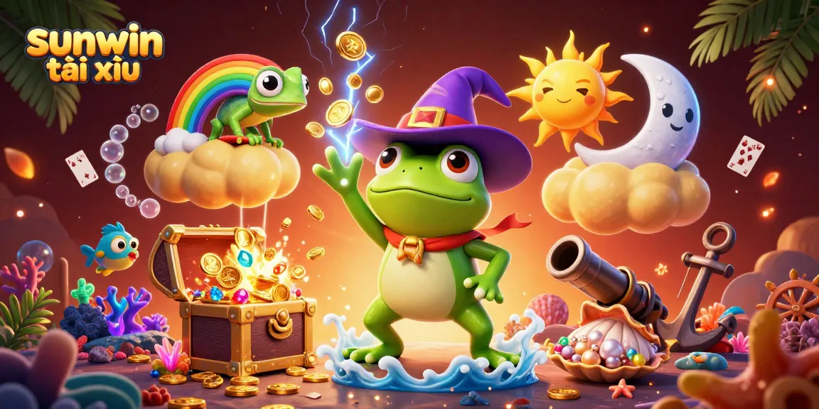 Experience the excitement of sunwin tài xỉu with a vibrant 3D illustration of golden coins and colorful gems.