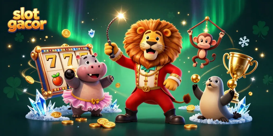 Experience the thrill of slot gacor with a vibrant circus-themed 3D illustration showcasing dynamic gaming elements.