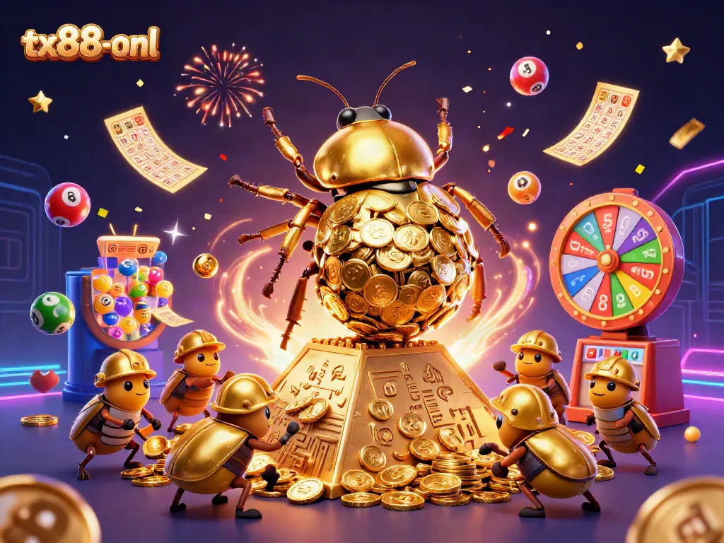 Experience thrilling gameplay at tx88-onl with colorful lottery elements and golden symbols.