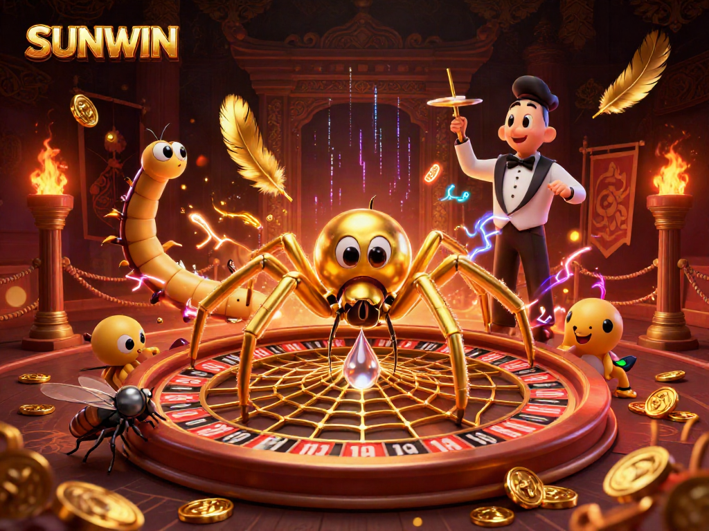 Experience the thrilling SUNWIN casino with a golden spider web roulette and dynamic gaming elements.
