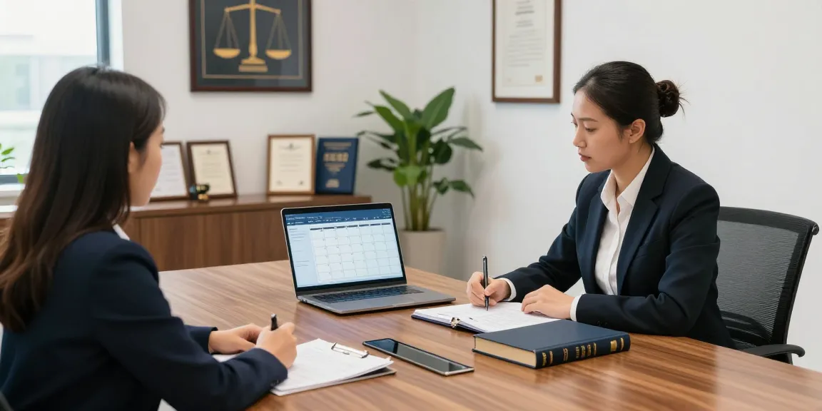 Client consultation with legal advisor using this contact form in professional office setting.
