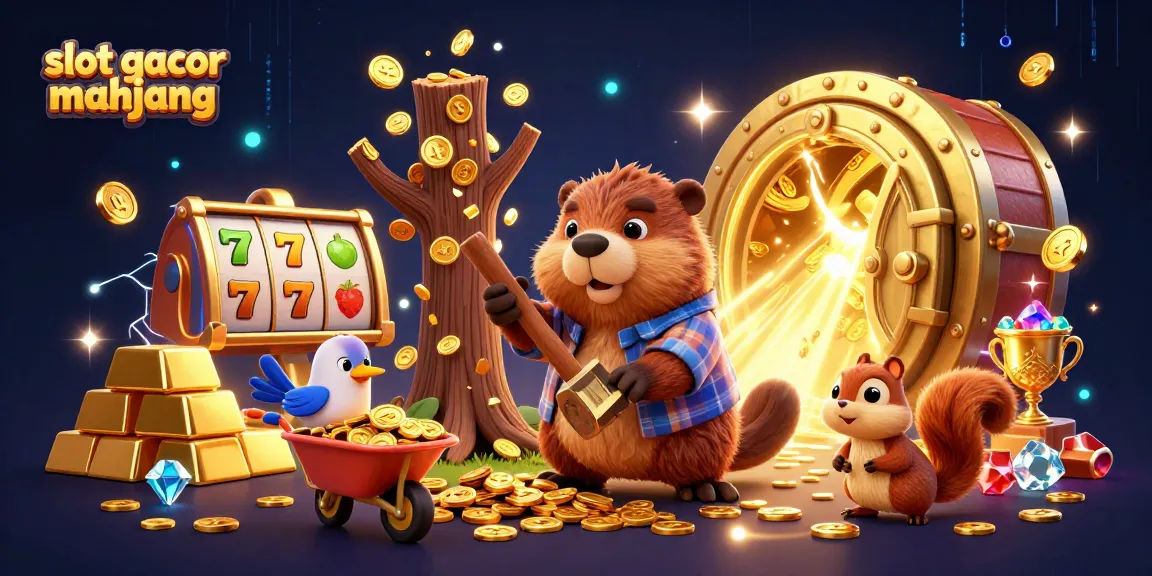 Win big with slot gacor mahjong in this vibrant 3D cartoon illustration packed with golden treasures.