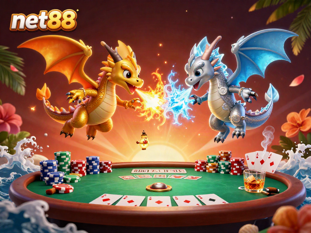 Experience thrilling gameplay with net88's rich poker scene featuring dragons and vibrant casino elements.