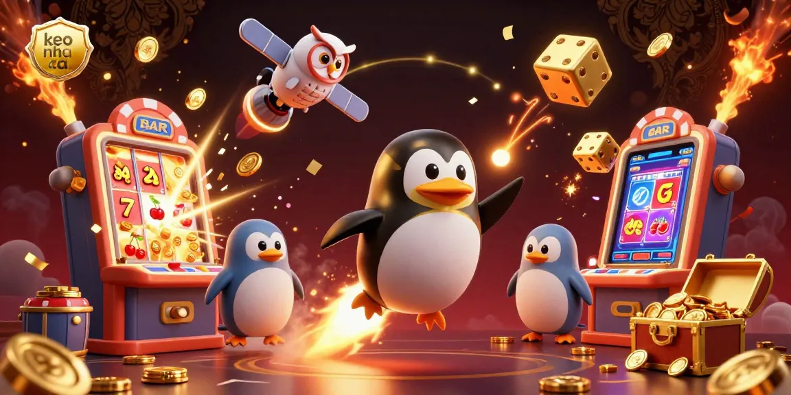 Experience explosive excitement with keo nha cai through this vibrant 3D casino scene filled with gaming elements.