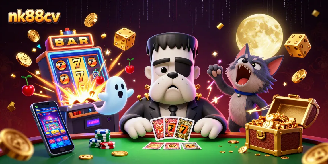 Experience exhilarating gameplay at nk88cv with a lively scene of engaging characters around casino elements.