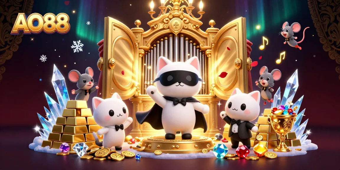 Engage with AO88's thrilling gameplay featuring a cat organist and shimmering treasures in a casino